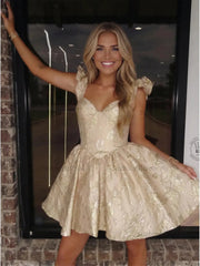 Strapless Floral Brocade A-Line Short Homecoming Dresses