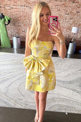 Suzhoufashion Strapless Floral Printed A Line Short Homecoming Dress with Bow