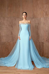 Strapless Long Sleeves Mermaid Long Evening Formal Dress With Appliques