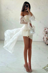 Strapless Long Sleeves Off the Shoulder Short Evening Formal Dress With Ruffled