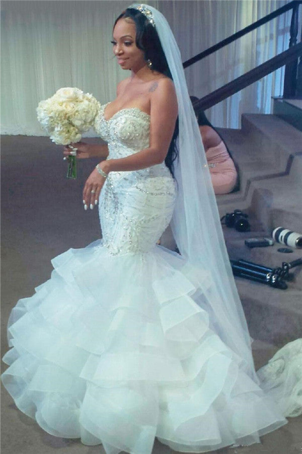 Strapless Mermaid Beads Crystals Ruffles Sexy Wedding Dresses Strapless Mermaid Beads Crystals Ruffles Sexy Wedding Dresses