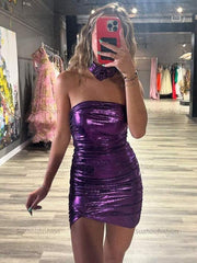 Strapless Metallic Bodycon Homecoming Dress with Flower