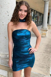 Suzhoufashion Strapless Metallic Bodycon Homecoming Dress with Flower