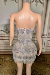 Strapless Mini Homecoming Dresses Silver Cocktail 1920s Party Dress with Fringes