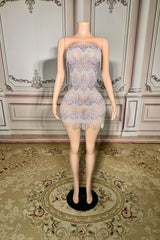 Strapless Mini Homecoming Dresses Silver Cocktail 1920s Party Dress with Fringes