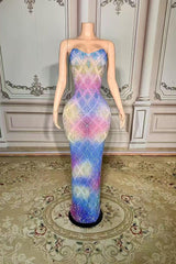 Strapless Prom Dress Mermaid Formal Evening Dress with Beadings