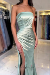 Strapless Prom Dress Satin Sleeveless Formal Dress