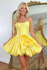Suzhoufashion Strapless Satin Corset Bubble Dress with Oversized Rosette Homecoming Dresses