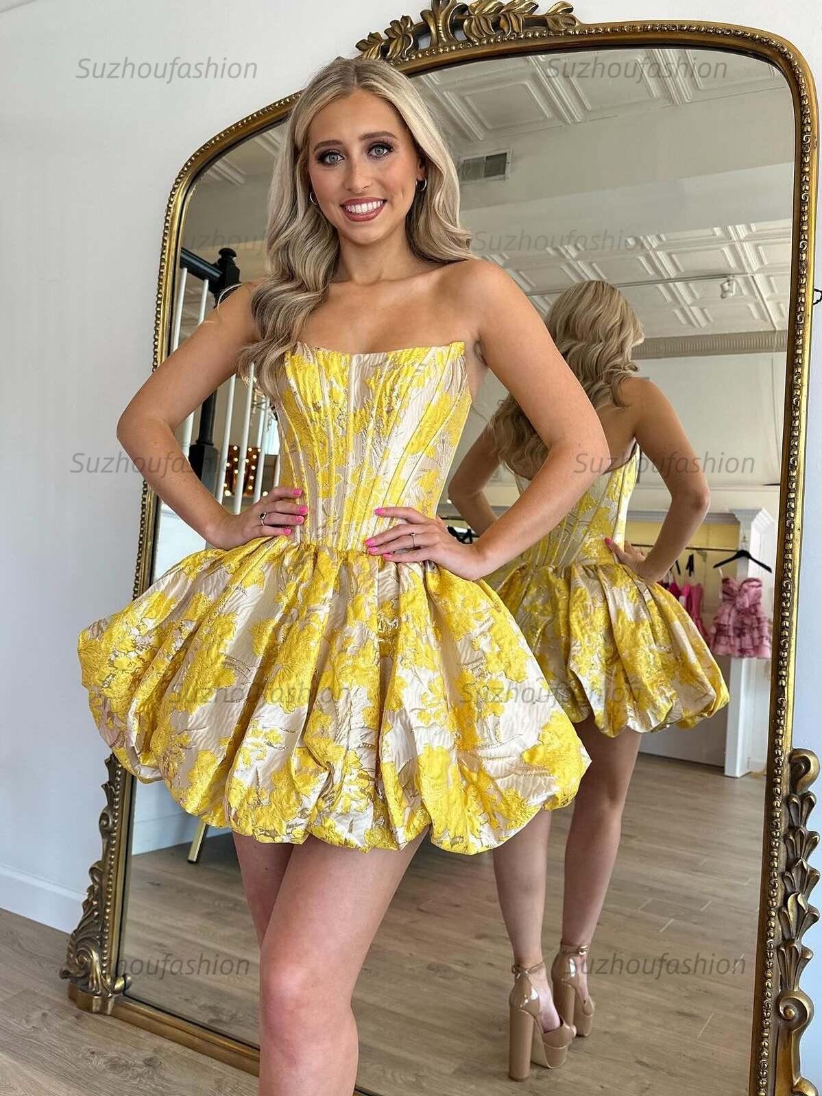 Strapless Satin Corset Floral Print Short Homecoming Dress