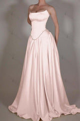 Strapless Sleeveless Long A Line Evening Formal Dress With Pleated Beading