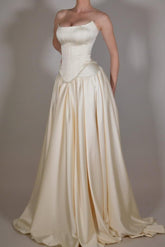 Strapless Sleeveless Long A Line Evening Formal Dress With Pleated Beading