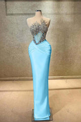 Strapless Sleeveless Long Mermaid Evening Formal Dress With Beading Pleated