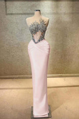 Strapless Sleeveless Long Mermaid Evening Formal Dress With Beading Pleated