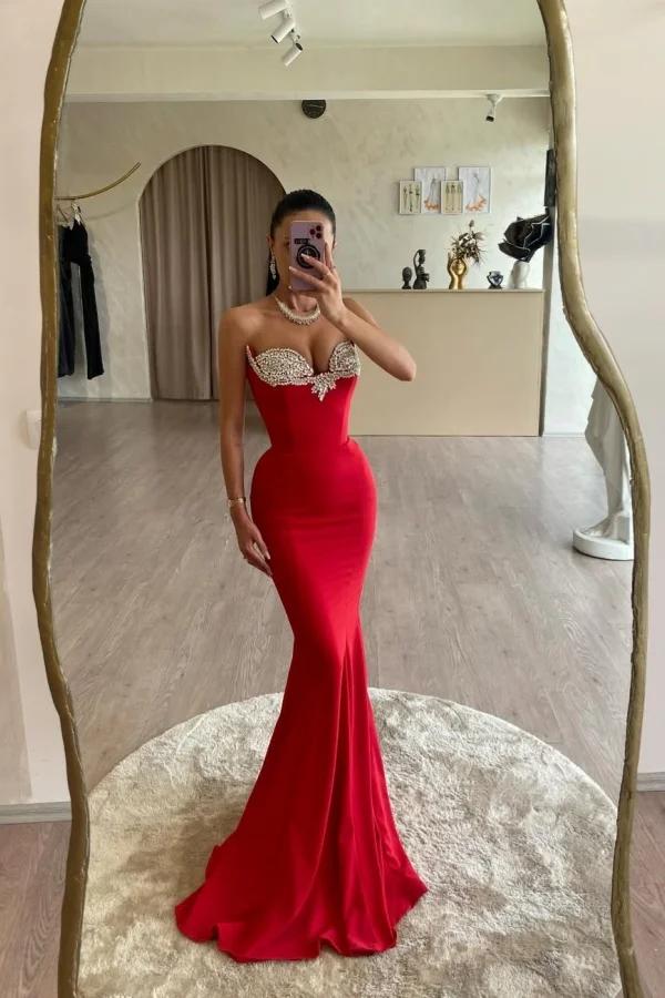 Strapless Sleeveless Long Mermaid Evening Formal Dress With Beading Pleated