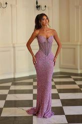 Strapless Sleeveless Long Mermaid Evening Formal Dress With Beading
