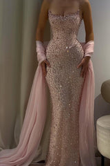 Strapless Sleeveless Long Mermaid Evening Formal Dress With Beading