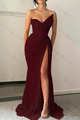 Strapless Sleeveless Long Mermaid Evening Formal Dress With High Split