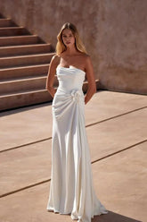 Strapless Sleeveless Long Mermaid Evening Formal Dress With Pleated Flower