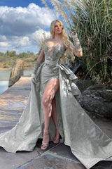 Strapless Sleeveless Long Split Evening Formal Dress Beading