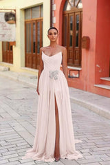 Strapless Sleeveless Long Split Evening Formal Dress With Pleated Beading