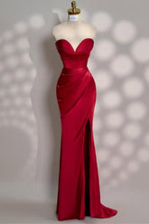 Strapless Sleeveless Mermaid Long Evening Formal Dress With Front Split