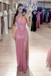 Strapless Sleeveless Mermaid Long Evening Formal Dress With High Split