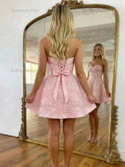 Strapless Sweetheart 3D Floral Mini Dress with Lace-Up Back Homecoming Dresses
