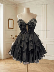 Strapless Sweetheart Bow Accent Tiered Ruffle Homecoming Dresses Mini Cocktail Dress
