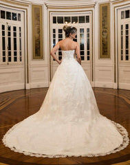 Strapless Sweetheart Lace Long Train Wedding Dress Bride Dresses