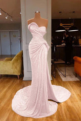 Strapless Sweetheart Sleeveless Long Mermaid Evening Formal Dress Red Prom Dress With Sequined