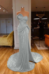 Strapless Sweetheart Sleeveless Long Mermaid Evening Formal Dress Red Prom Dress With Sequined