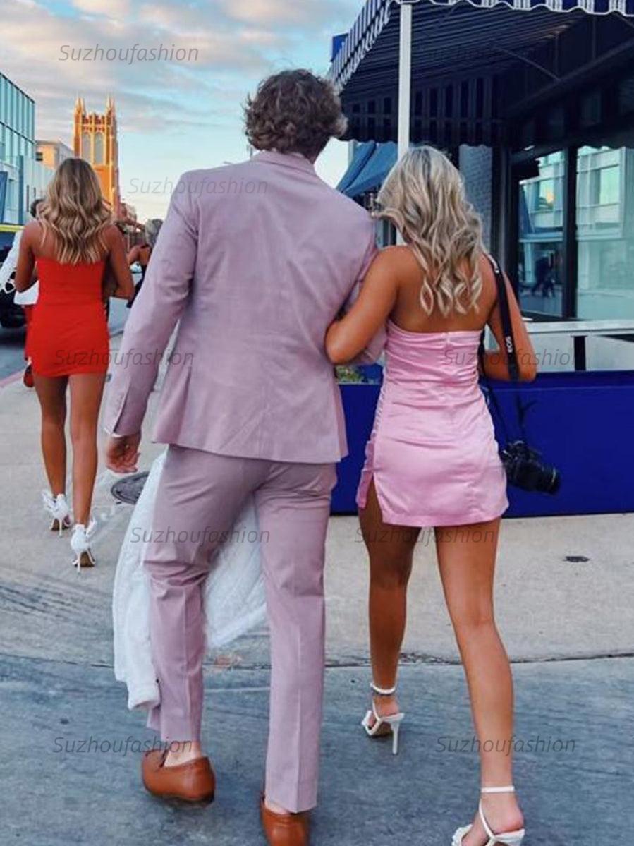 Strapless Tight Homecoming Dresses Mini Cocktail Dress with Slit