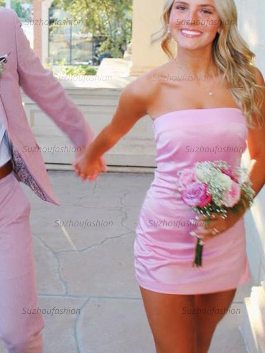 Strapless Tight Homecoming Dresses Mini Cocktail Dress with Slit
