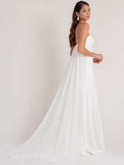Strapless White Satin Mermaid Backless Beach Wedding Dresses Long