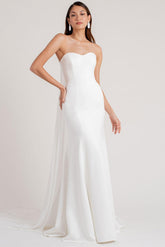 Strapless White Satin Mermaid Backless Beach Wedding Dresses Long