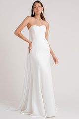 Strapless White Satin Mermaid Backless Beach Wedding Dresses Long