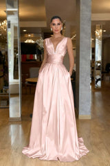 Straps Sleeveless High Waist Long Evening Formal Dress With Pockets Pleated