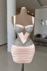 Straps Sleeveless Short Homecoming Dress With Pleated Beading
