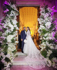 Straps V-neck Beads Appliques A-line Beach Wedding Dresses | Bridal Gowns with Lace Cape