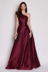 Suzhoufashion Stunning Burgundy One Shoulder A Line Long Satin Prom Dress