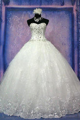 Stunning Gorgeous Sweetheart Wedding Gowns Lace-Up Bowknot Panel Train Bridal Dresses