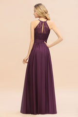 Stunning Halter Purple Floral Lace Maxi Bridesamid Dress Wedding Guest Dress