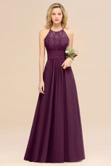 Stunning Halter Purple Floral Lace Maxi Bridesamid Dress Wedding Guest Dress