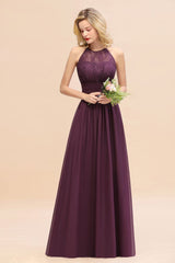Stunning Halter Purple Floral Lace Maxi Bridesamid Dress Wedding Guest Dress