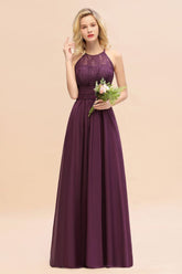 Stunning Halter Purple Floral Lace Maxi Bridesamid Dress Wedding Guest Dress