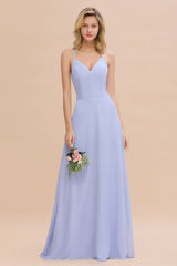 Stunning Halter Sleeveless V-Neck Long Elegant Bridesmaid Dress