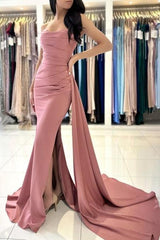 Stunning Long Classy Sleeveless Dusty Pink Formal Wears With Split Online