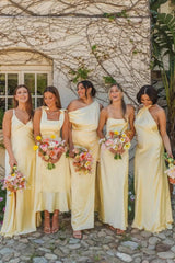 Stunning Sheath Spaghetti Straps Yellow Long Prom Dress With Criss Cross Back Formal Evening Gown
