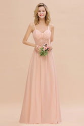 Stunning Spaghetti Straps Aline Bridesmaid Dress Sweetheart Chiffon Swing Evening Dress