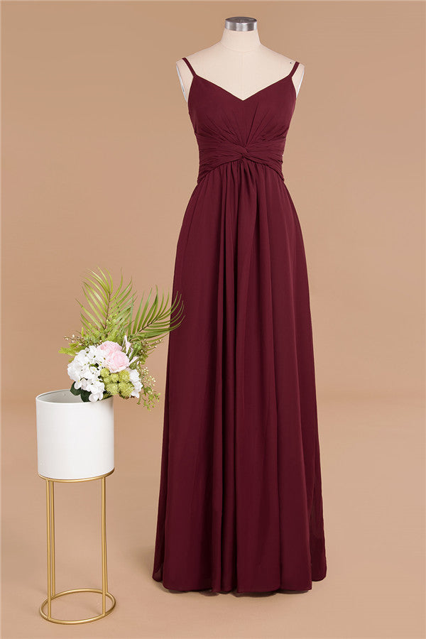 Stunning Spaghetti Straps Simple Evening Maxi Dresses Aline Chiffon Ruffle Party Gown